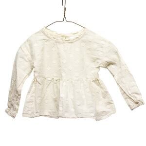 OKIE DOKIE Girls 2T Top 100% Cotton Textured Floral Ivory Long Sleeve Shirt